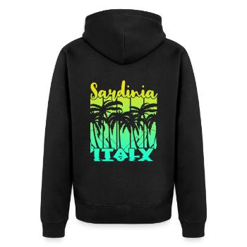 Vintage Sardinia Italy Sonnenuntergang - Unisex Premium Bio Zip Hoodie - Schwarz - Hinten - Nico (187cm)