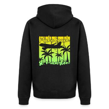 Maho Beach St. Maarten - Unisex Premium Bio Zip Hoodie - Schwarz - Hinten - Nico (187cm)