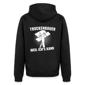 Trockenbauer Trockenbau Trockenbaumonteur - Unisex Premium Bio Zip Hoodie - Schwarz - Hinten - Nico (187cm)