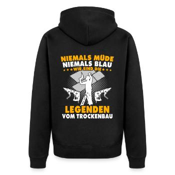 Trockenbauer Trockenbau Trockenbaumonteur - Unisex Premium Bio Zip Hoodie - Schwarz - Hinten - Nico (187cm)