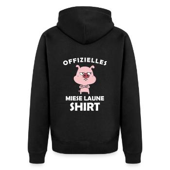 Offizielles Miese Laune Shirt - Unisex Premium Bio Zip Hoodie - Schwarz - Hinten - Nico (187cm)