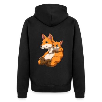 Starker Fuchs mit Fuchs Kind für einen Fuchs - Unisex Premium Bio Zip Hoodie - Schwarz - Hinten - Nico (187cm)