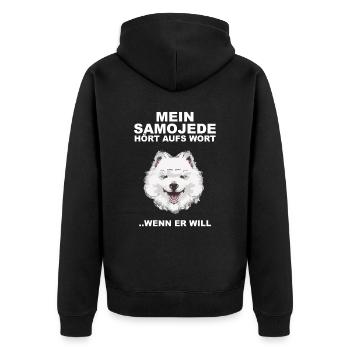 Samoyede écoute la parole quand il veut Saojeden - Veste à capuche bio Premium Unisexe - noir - Dos - Nico (187cm)