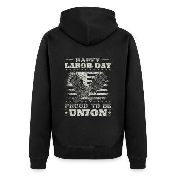 Happy Labor Day - Proud to be Union für Patriot - Unisex Premium Bio Zip Hoodie - Schwarz - Hinten - Nico (187cm)