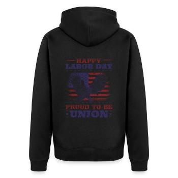 Happy Labor Day - Proud to be Union für Patriot - Unisex Premium Bio Zip Hoodie - Schwarz - Hinten - Nico (187cm)