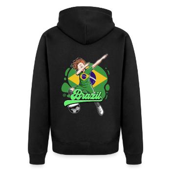 Brazil Football - Unisex Premium Organic Zip Hoodie - black - Back - Nico (187cm)