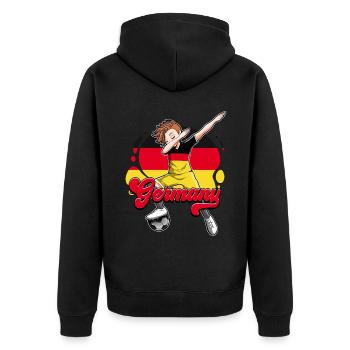 Germany Football - Unisex Premium Organic Zip Hoodie - black - Back - Nico (187cm)