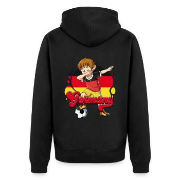 Germany Football - Unisex Premium Organic Zip Hoodie - black - Back - Nico (187cm)