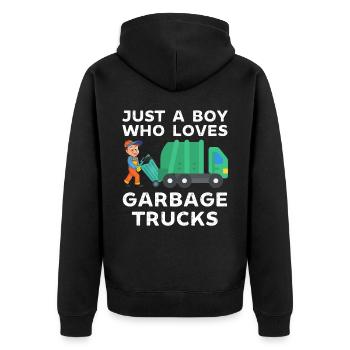 Just a boy who loves garbage trucks - Unisex Premium Organic Zip Hoodie - black - Back - Nico (187cm)