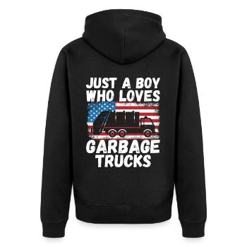 Just a boy who loves garbage trucks - Unisex Premium Organic Zip Hoodie - black - Back - Nico (187cm)