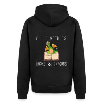 All I need are books and dragons - Unisex Premium Organic Zip Hoodie - black - Back - Nico (187cm)