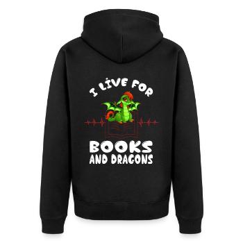 I live for books and dragons Heartbeat Library - Unisex Premium Organic Zip Hoodie - black - Back - Nico (187cm)