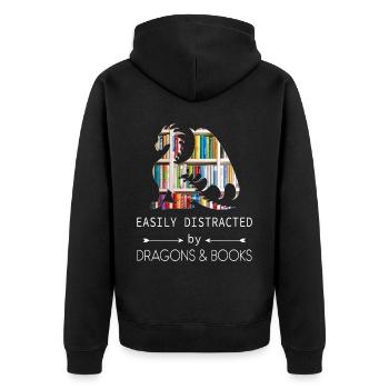 Easily distracted by dragons and reading books - Unisex Premium Organic Zip Hoodie - black - Back - Nico (187cm)