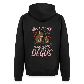 Degu Herz Degus - Unisex Premium Bio Zip Hoodie - Schwarz - Hinten - Nico (187cm)