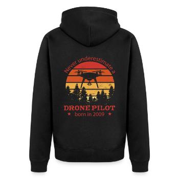 Pilote de drone né en 2009 Anniversaire Quadrocopter - Veste à capuche bio Premium Unisexe - noir - Dos - Nico (187cm)