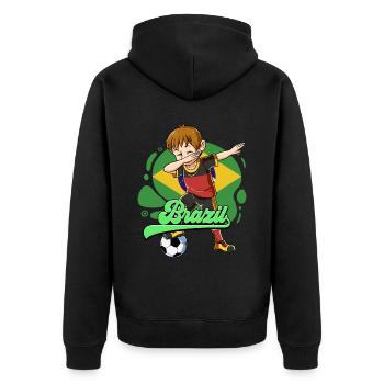 Brazil Football - Unisex Premium Organic Zip Hoodie - black - Back - Nico (187cm)