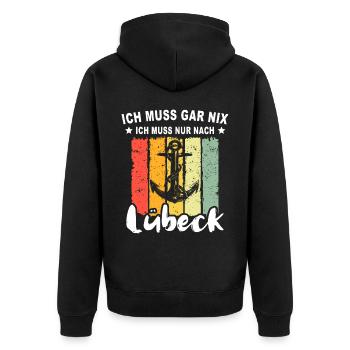 Lübeck Ostsee Lübecker Sprüche - Unisex Premium Bio Zip Hoodie - Schwarz - Hinten - Nico (187cm)