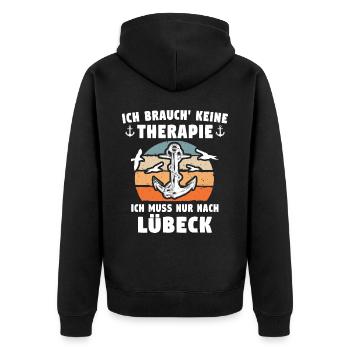 Lübeck Ostsee Lübecker Sprüche - Unisex Premium Bio Zip Hoodie - Schwarz - Hinten - Nico (187cm)