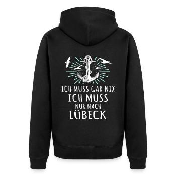 Lübeck Ostsee Lübecker Sprüche - Unisex Premium Bio Zip Hoodie - Schwarz - Hinten - Nico (187cm)