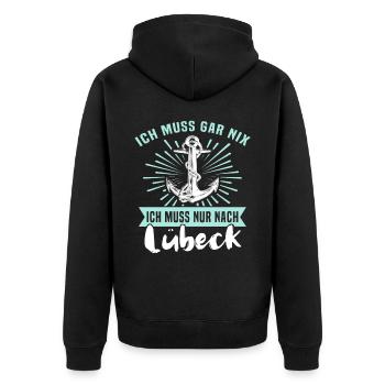 Lübeck Ostsee Lübecker Sprüche - Unisex Premium Bio Zip Hoodie - Schwarz - Hinten - Nico (187cm)
