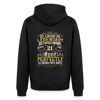 Vintage Légendaire - Vieilli parfaitement 21ème anniversaire - Veste à capuche bio Premium Unisexe - noir - Dos - Nico (187cm)