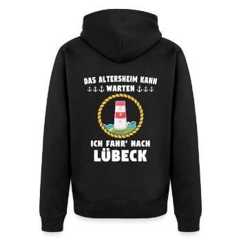 Lübeck Ostsee Lübecker Sprüche - Unisex Premium Bio Zip Hoodie - Schwarz - Hinten - Nico (187cm)