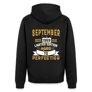 Anniversaire Septembre 1959 né Vintage - Veste à capuche bio Premium Unisexe - noir - Dos - Nico (187cm)