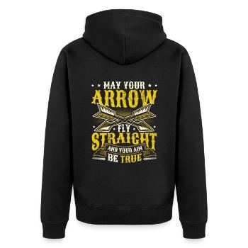 May your arrow fly straight to the finish. - Unisex Premium Organic Zip Hoodie - black - Back - Nico (187cm)