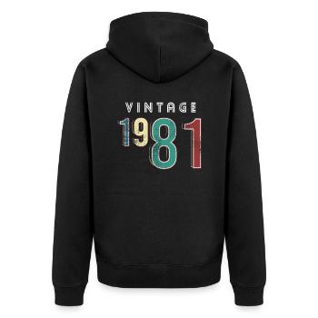 Millésime 1981 Anniversaire Né année 1981 - Veste à capuche bio Premium Unisexe - noir - Dos - Nico (187cm)