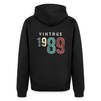 Vintage 1989 Geburtstag Jahrgang Geburtsjahr 1989 - Unisex Premium Bio Zip Hoodie - Schwarz - Hinten - Nico (187cm)