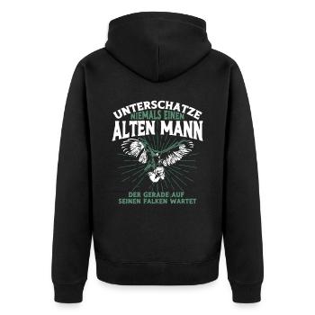 Greifvogel Beizjagd Spruch Falkner Vogelfreunde - Unisex Premium Bio Zip Hoodie - Schwarz - Hinten - Nico (187cm)