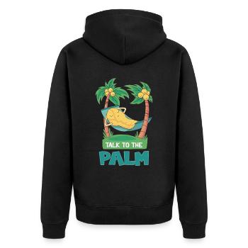 Monkey in the Hammock - Talk To The Palm - Unisex Premium Organic Zip Hoodie - black - Back - Nico (187cm)
