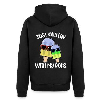Just Chillin With My Pops Eis Geschenk - Unisex Premium Bio Zip Hoodie - Schwarz - Hinten - Nico (187cm)