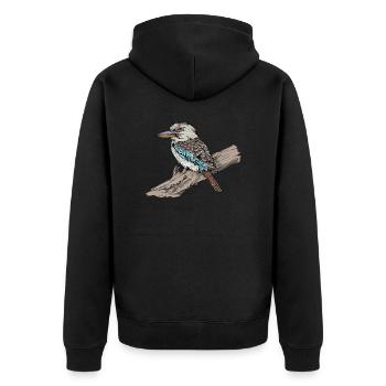 Kookaburra I Eisvogel Naturschutz für Ornithologe - Unisex Premium Bio Zip Hoodie - Schwarz - Hinten - Nico (187cm)