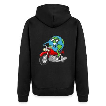 Erde fährt Motorrad Erde Earth Day - Unisex Premium Bio Zip Hoodie - Schwarz - Hinten - Nico (187cm)