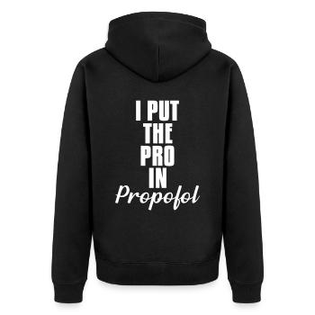 Pro Propofol Anästhesist Anästhesie - Unisex Premium Bio Zip Hoodie - Schwarz - Hinten - Nico (187cm)