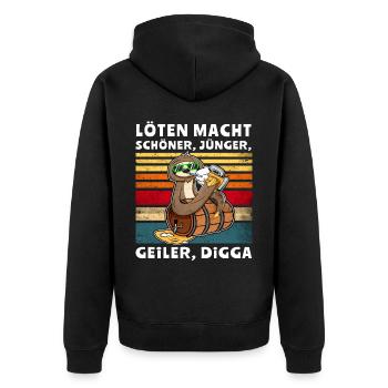 Bier Biersprüche Faultier Digga Saufshirt - Unisex Premium Bio Zip Hoodie - Schwarz - Hinten - Nico (187cm)