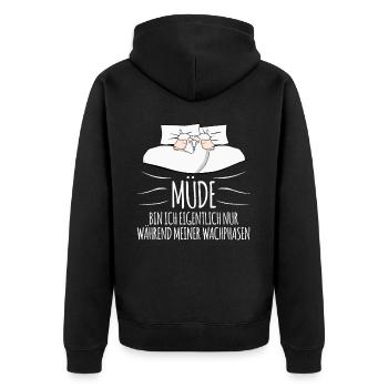 Alpaka Schlafshirt mit Alpakas - Unisex Premium Bio Zip Hoodie - Schwarz - Hinten - Nico (187cm)