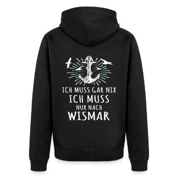 Wismar Ostsee Urlaub - Unisex Premium Bio Zip Hoodie - Schwarz - Hinten - Nico (187cm)