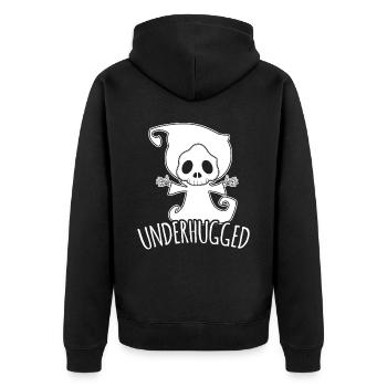 Sensenmann Free Hugs Underhugged Hug - Unisex Premium Bio Zip Hoodie - Schwarz - Hinten - Nico (187cm)