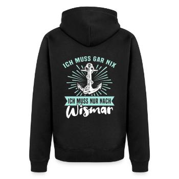 Wismar Ostsee Urlaub - Unisex Premium Bio Zip Hoodie - Schwarz - Hinten - Nico (187cm)