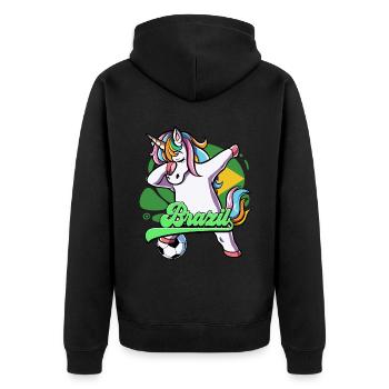 Brazil Football - Unisex Premium Organic Zip Hoodie - black - Back - Nico (187cm)