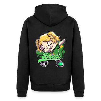 Brazil Football - Unisex Premium Organic Zip Hoodie - black - Back - Nico (187cm)
