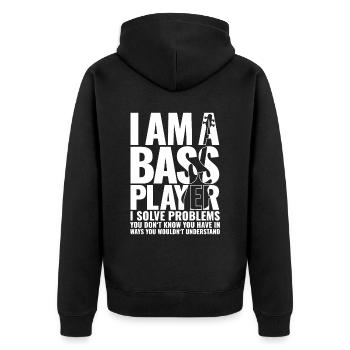 I AM A BASS PLAYER for best bassist bass player - Unisex Premium Bio Zip Hoodie - Schwarz - Hinten - Nico (187cm)