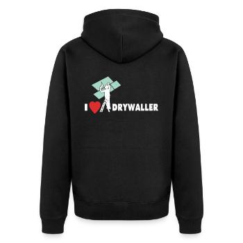 I Love Drywall Love Drywall Builder - Unisex Premium Organic Zip Hoodie - black - Back - Nico (187cm)