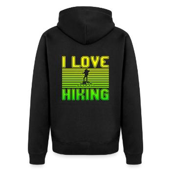 I love hiking - Unisex Premium Bio Zip Hoodie - Schwarz - Hinten - Nico (187cm)