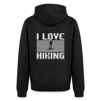 I love hiking - Unisex Premium Bio Zip Hoodie - Schwarz - Hinten - Nico (187cm)