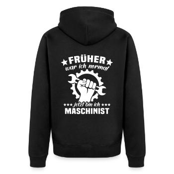 Maschinist - Unisex Premium Bio Zip Hoodie - Schwarz - Hinten - Nico (187cm)