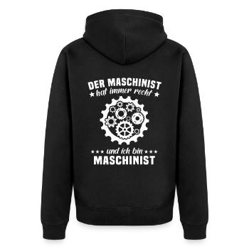 Maschinist - Unisex Premium Bio Zip Hoodie - Schwarz - Hinten - Nico (187cm)