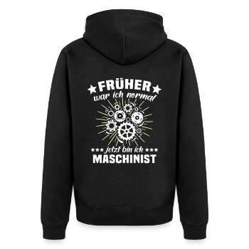 Maschinist - Unisex Premium Bio Zip Hoodie - Schwarz - Hinten - Nico (187cm)